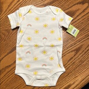 White Baby Onesie with Sun and Rainbow Print